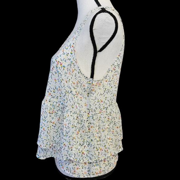 Kirra Tank Top Sz M Floral White Pink Blue Yellow Ditsy Ruffle Blouse Sleeveless - Picture 4 of 7
